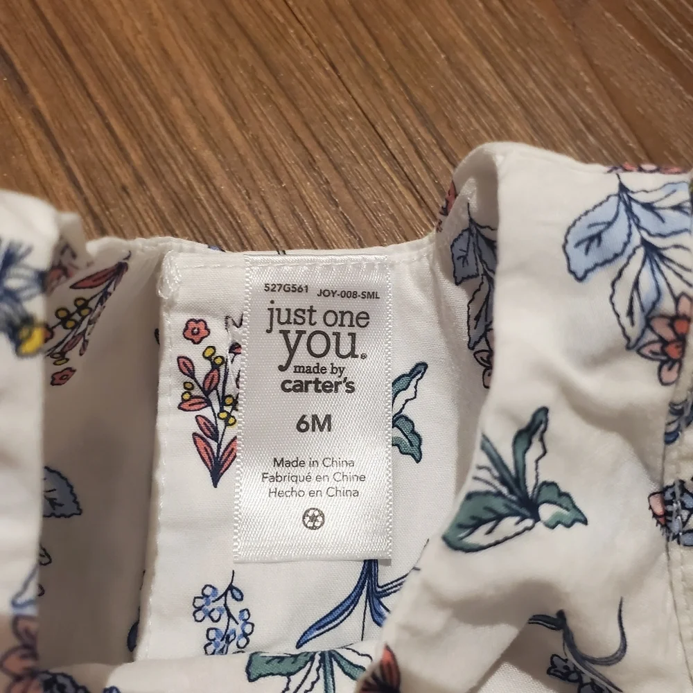 Carters Just One You Baby Girl Floral Jumpsuit Ruffle Sleeveless White Cotton 6M